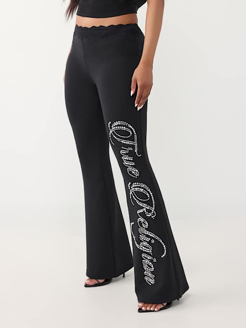 True Religion Women's Crystal Lace Waist Bootcut Pant In Black