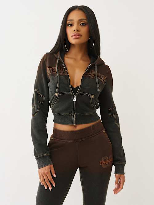 True Religion Women's Washed Big T Shrunken Hoodie In Black