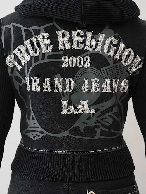 True Religion Women's Ribbed Big T Shrunken Zip Hoodie In Black