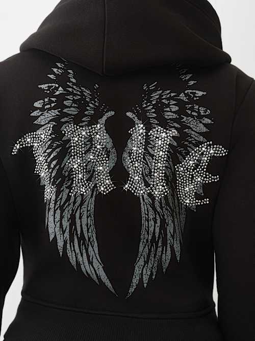 True Religion Women's Crystal Wing Shrunken Zip Hoodie In Black