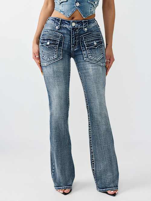 True Religion Becca Mid Rise Retro Pocket Flap Bootcut Jean In Blue