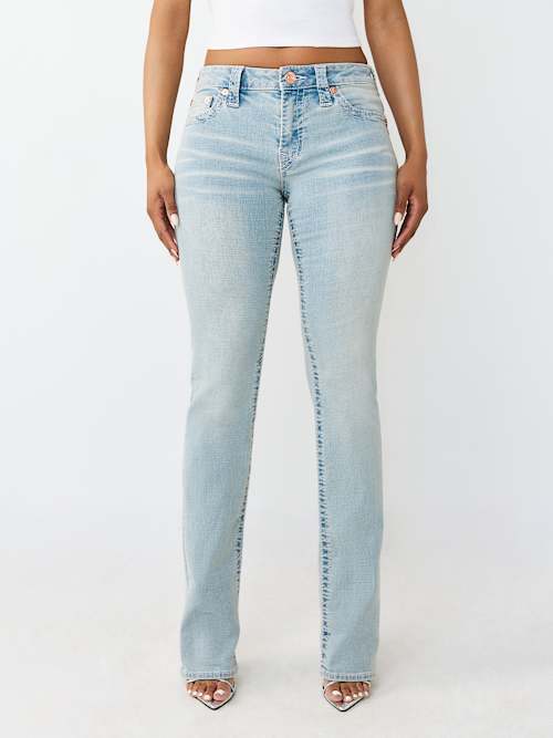 True Religion Women's Billie Mid Rise Big T Straight Jean In Blue