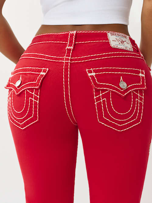 True Religion Women's Becca Mid Rise Super T Flap Bootcut Jean In Red