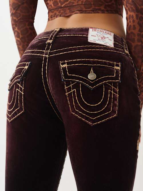 True Religion Women's Billie Mid Rise Flocked Super T Straight Jean In Blue