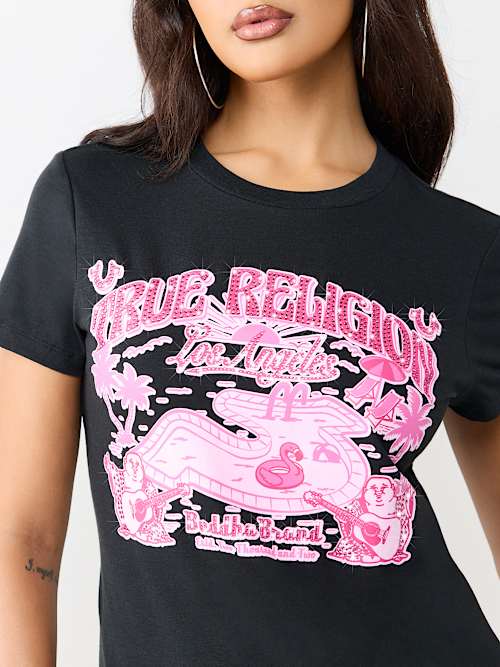 True Religion Women's Crystal Pool Party Crewneck T-shirt In Black