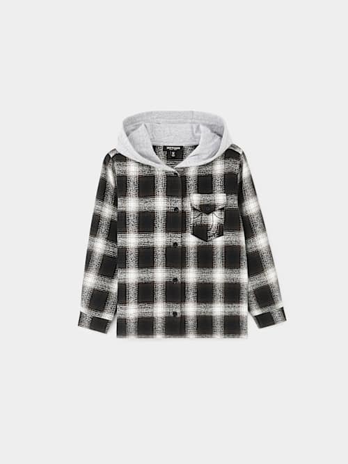 True Religion Boys Hooded Flannel Shirt In Black