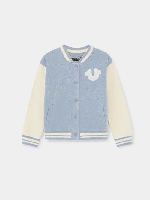 True Religion Girls Logo Varsity Jacket In Blue