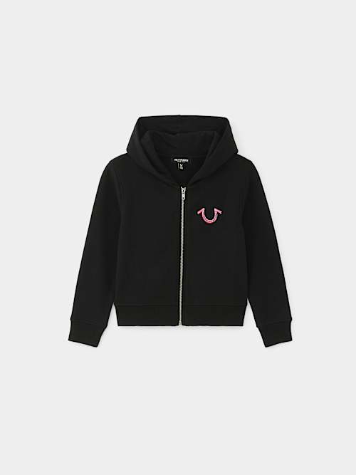 True Religion Girls Rainbow Stitch Zip Hoodie In Black