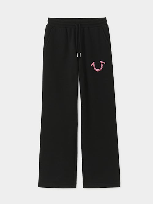 True Religion Girls Rainbow Stitch Horseshoe Sweatpant In Black
