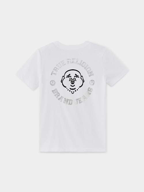 True Religion Girls Metallic Buddha Emblem T-shirt In White