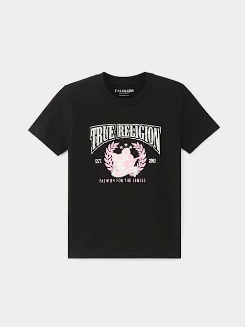 True Religion Girls Crystal Logo T-shirt In Black