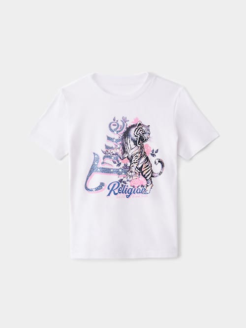 True Religion Girls Vertical Tiger True T-shirt In White