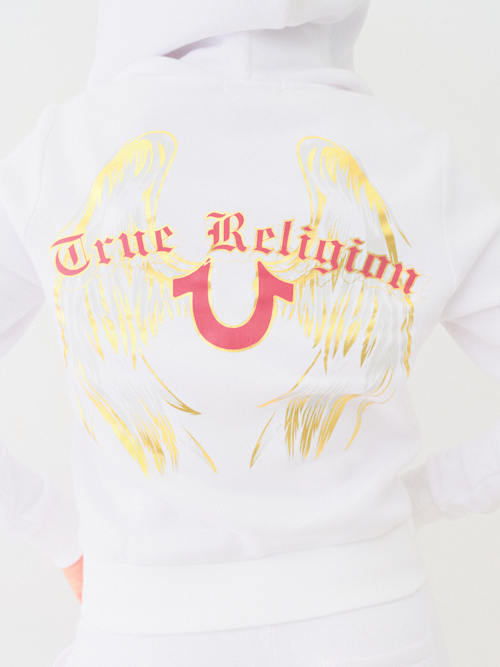 True Religion Women's Metallic Wing Horseshoe Zip Hoodie In White
