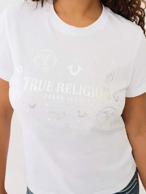 True Religion Women's Metallic Buddha Short Sleeve T-shirt