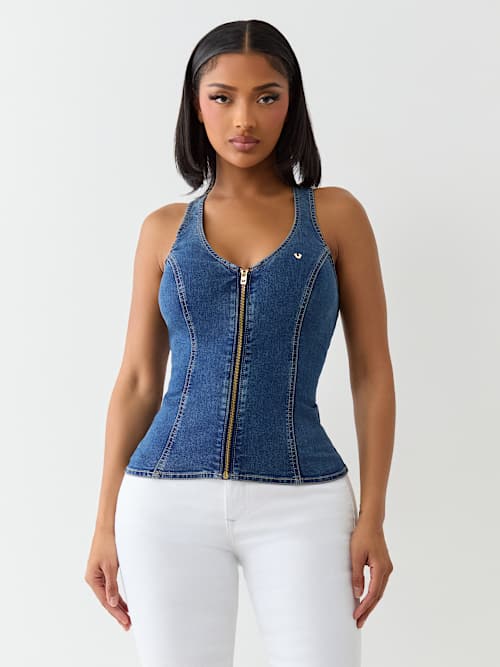True Religion Women's Denim Bustier Top