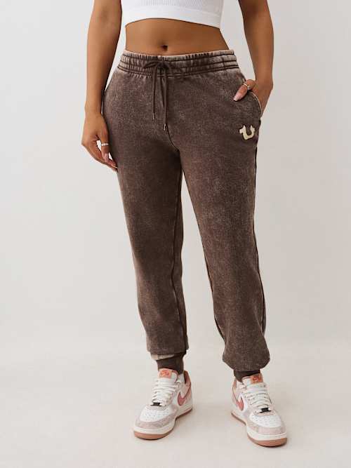 True Religion Women's Washed Fleece Jogger In Brown