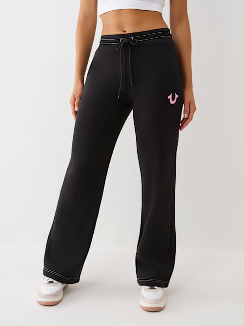 True Religion Women's Horseshoe Straight Leg Sweatpant In Black