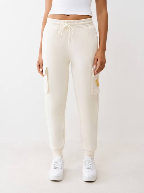 True Religion Women's Metallic Horseshoe Cargo Jogger In White