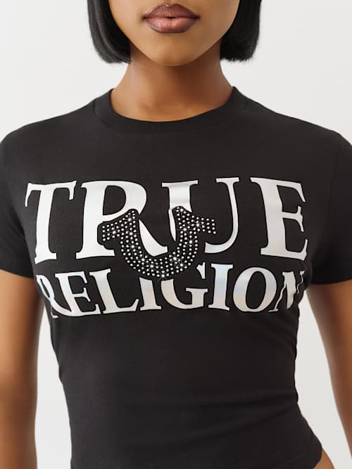 True Religion Women's Crystal Horseshoe Baby T-shirt In Black