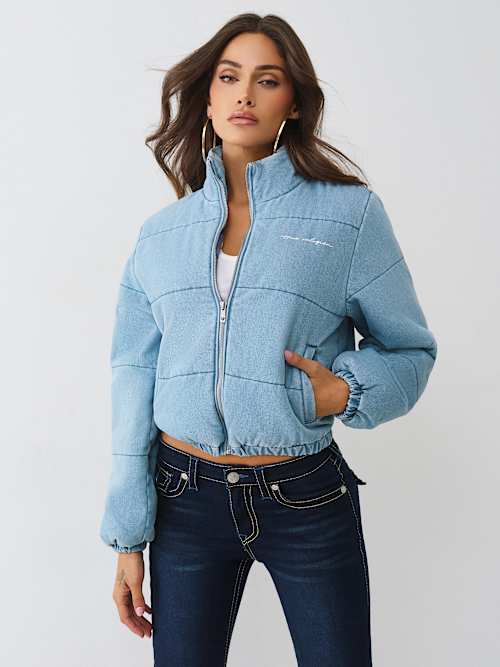 True Religion Women's Denim Puffer Jacket In Blue
