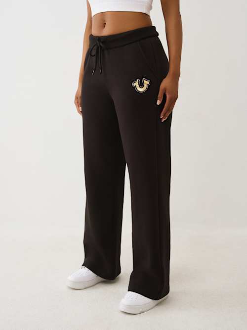 True Religion Foldover Horseshoe Sweatpant In Black