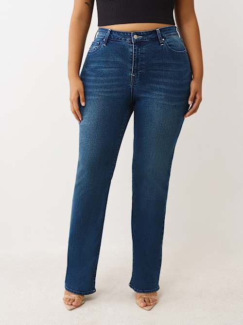True Religion Women's Plus Billie Mid Rise Straight Jean In Blue