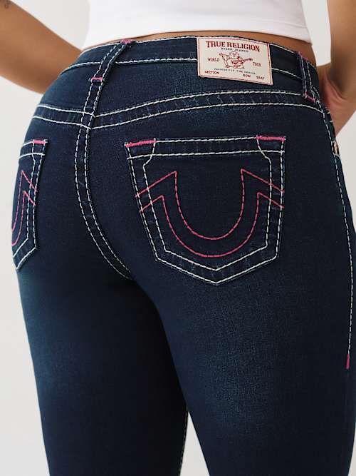 True Religion Women's Jennie Mid Rise Big T Curvy Skinny Jean In Blue