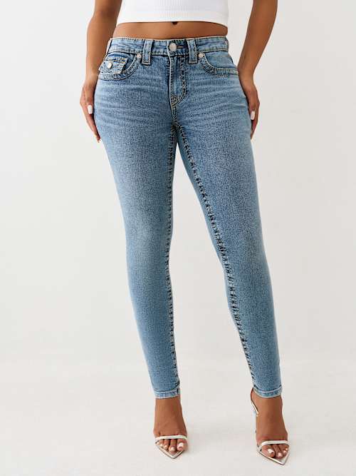 True Religion Women's Jennie Mid Rise Big T Curvy Skinny Jean In Blue