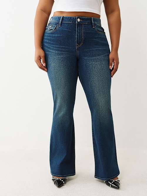 True Religion Women's Plus Becca Mid Rise Flap Bootcut Jean In Blue