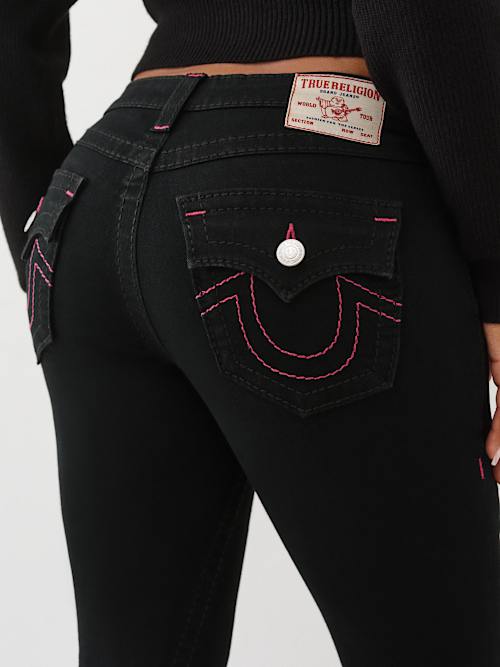 True Religion Women's Joey Mid Rise Big T Flare Jean In Black