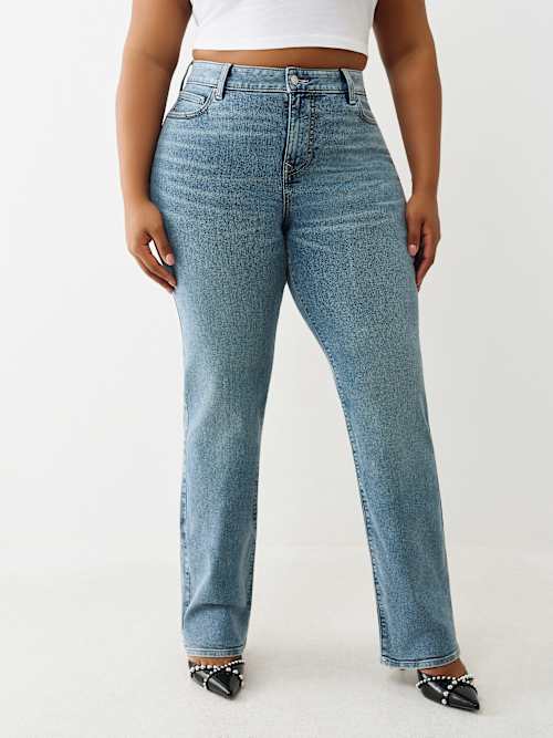 True Religion Women's Plus Billie Mid Rise Straight Jean In Blue