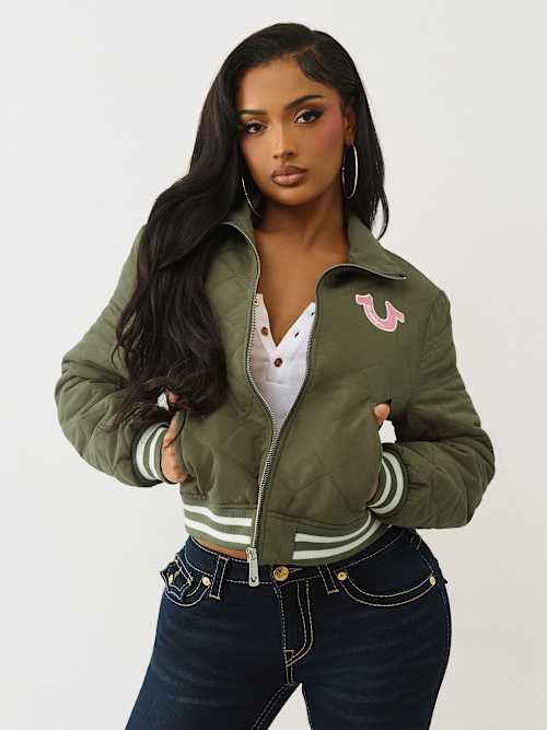 True Religion Women's Quilted Bomber Jacket In Green