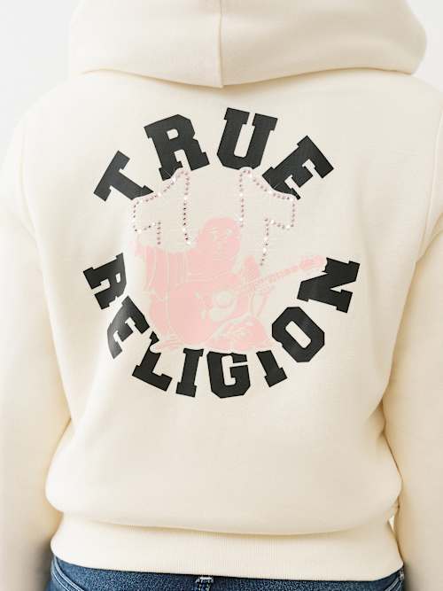 True Religion Women's Sherpa Buddha Zip Hoodie In White
