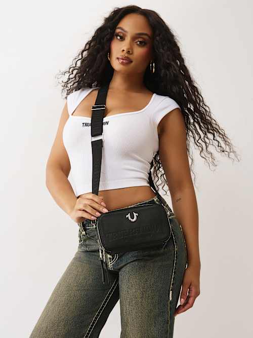 True Religion Double-zip Horseshoe Camera Bag In Black