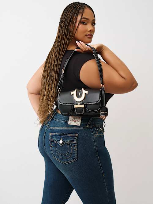 True Religion Double Pocket Shoulder Bag In Black