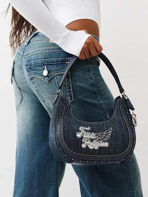 True Religion Crystal Wing Hobo Bag In Blue