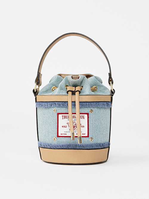 True Religion Buddha Patch Denim Bucket Bag In Blue