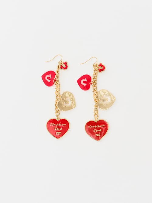 True Religion Red Heart Horseshoe Drop Earrings In Gold