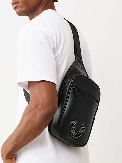 True Religion Studded Horseshoe Sling Bag In Black