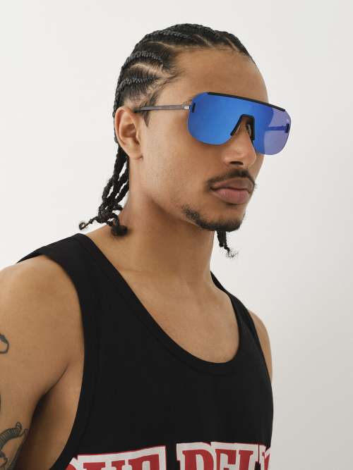 True Religion Shield Aviator Tortoiseshell Sunglasses In Blue