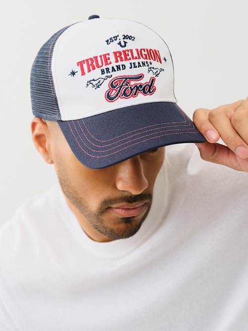 True Religion X Ford Embroidered Trucker Hat In White