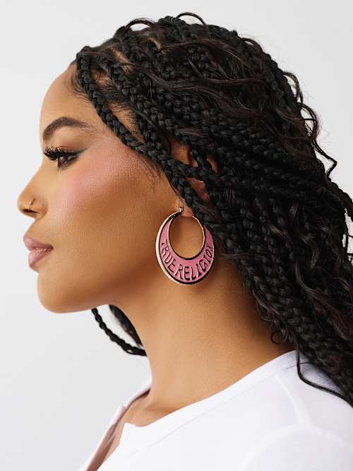 True Religion Crescent Horseshoe Hoop Earrings In Pink