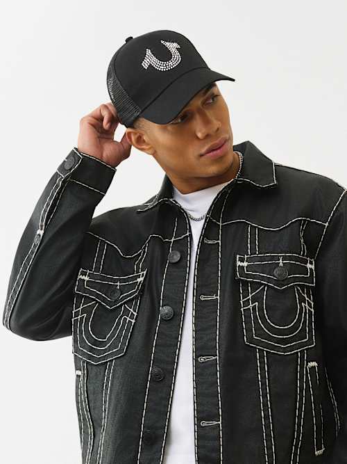 True Religion Crystal Horseshoe Trucker Hat In Black