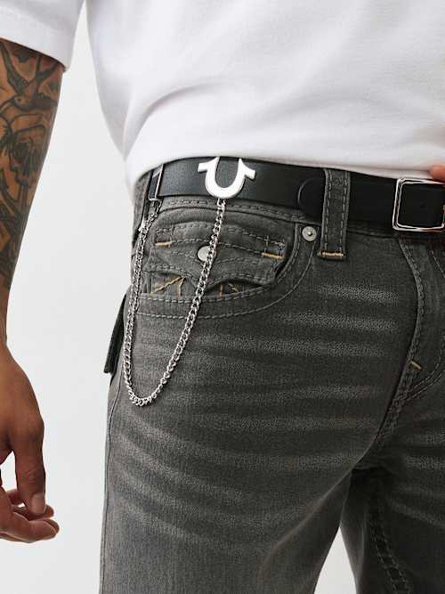 True Religion Horseshoe Chain Belt In Black
