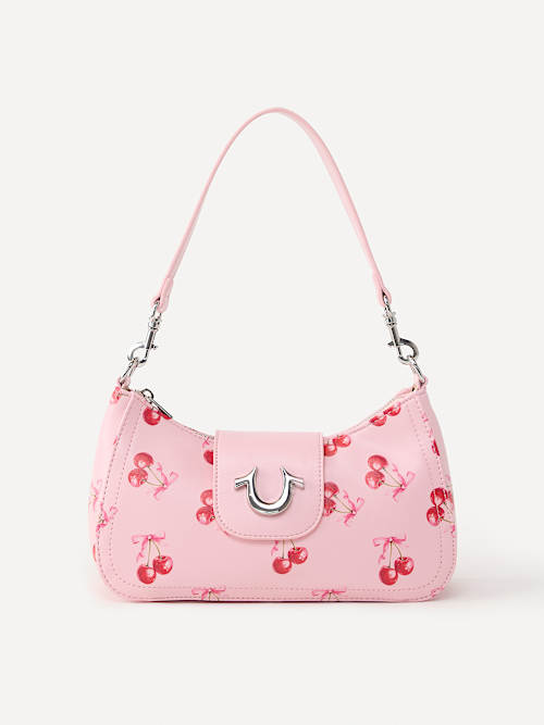 True Religion Horseshoe Cherry Flap Handbag In Pink