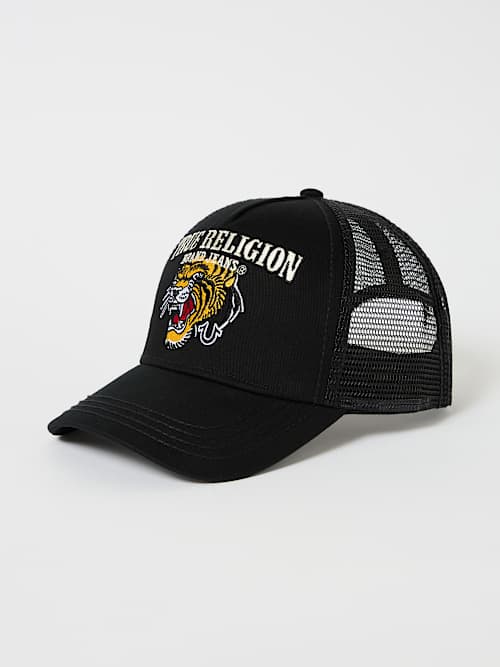 True Religion Embroidered Tiger Trucker Hat In Black