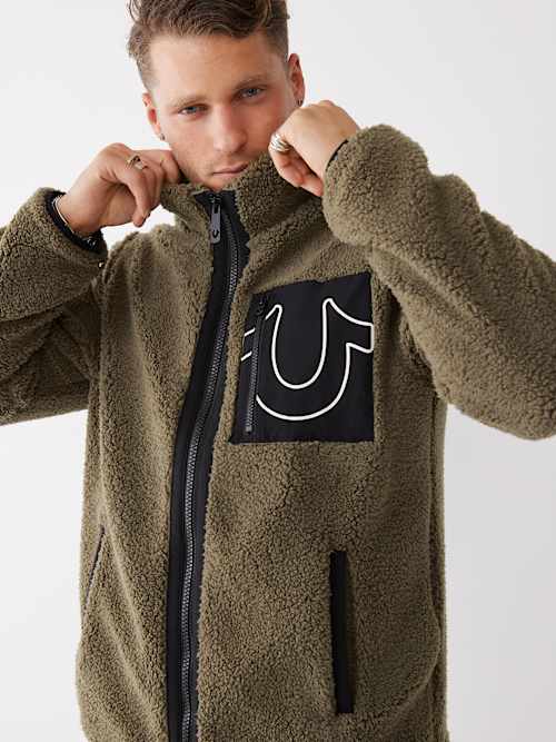 FAUX SHEARLING LOGO JACKET