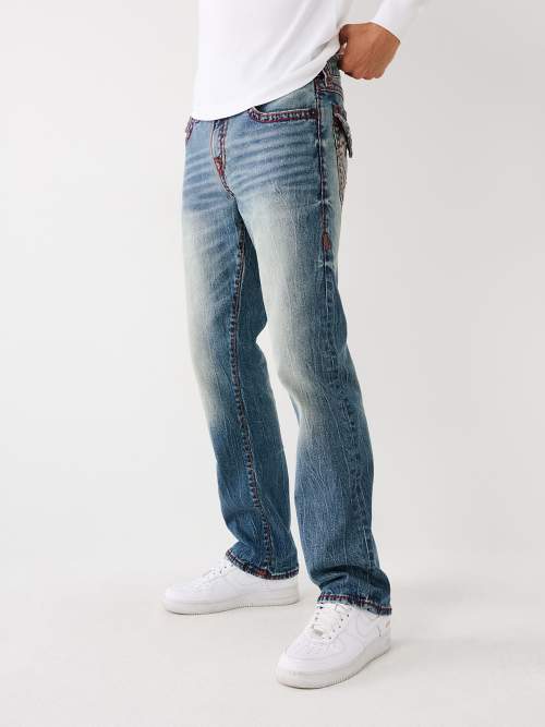 Shop True Religion Men Blue Washed Straight Fit Jeans
