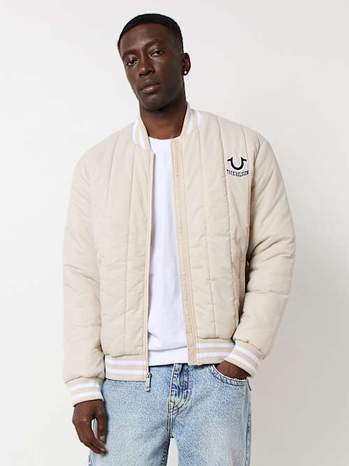 True Religion Demin Black deals & Cream Varsity Baseball Bomber Jacket