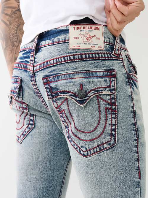 White true religion jeans with store red stitching